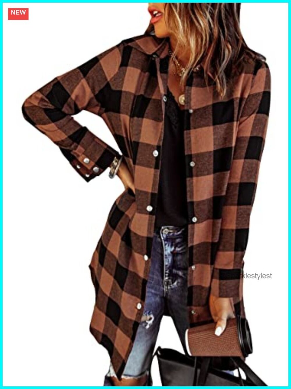 Plaid Flannel Shacket Button Down Oversized Casual Jacket